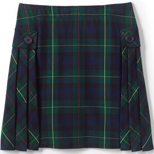 Lands' End Uniform Plaid Side Pleat Skort Hunter Navy Plaid Kids Size 5